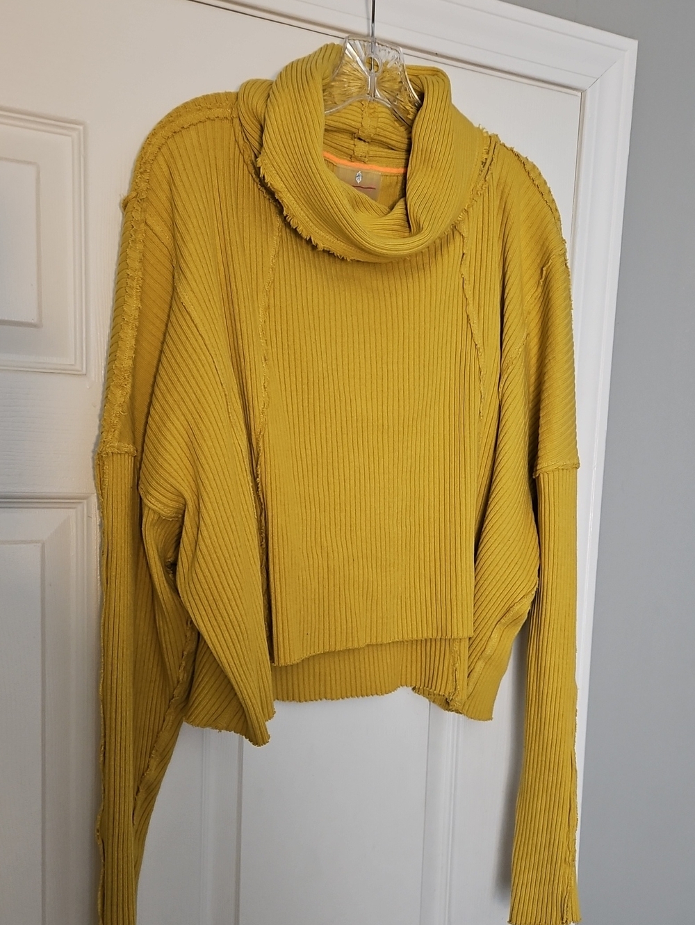 FP Movement by Free People Slouchy Ribbed Cowl-Neck Sweater in Mustard Yellow
